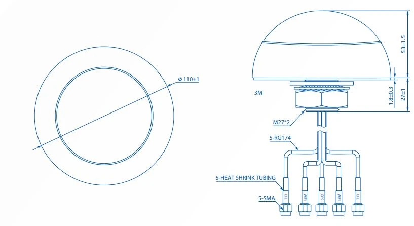 TELTONIKA COMBO MIMO MOBILE/GNSS/WIFI STOGO SMA ANTENA