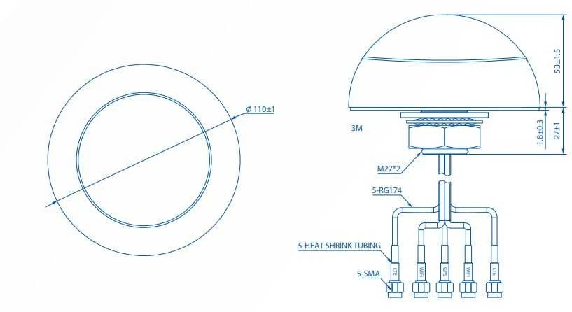 TELTONIKA COMBO MIMO MOBILE/GNSS/WIFI STOGO SMA ANTENA