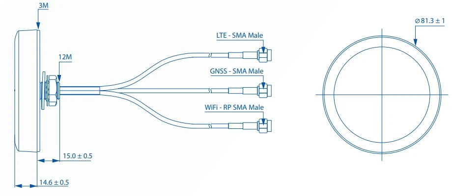 Teltonika PR1KCS28, 28 dBi, 1,57542-1,61 0,85/0,9/1,8/1,9/2,17 2,35-2,5 GHz, 50 Ohm, Kištukas, Vertikali poliarizacija, IP67