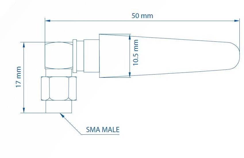 Teltonika kompaktiška mobiliojo ryšio SMA antenos kampinė dalis | PR1US450 | Stiprinimas 5.0 dB | 700-2700 GHz | Antenos jungties tipas SMA kištukas
