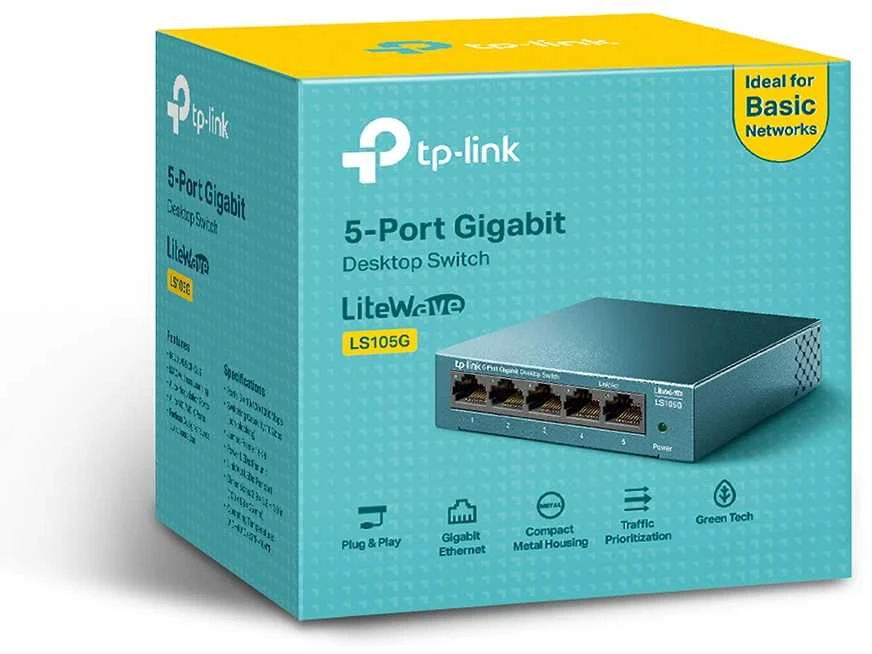 Šakotuvas TP-LINK LiteWave 5 prievadų gigabito darbalaukio komutatorius su 5 gigabito RJ45 prievadais, plieniniame korpuse