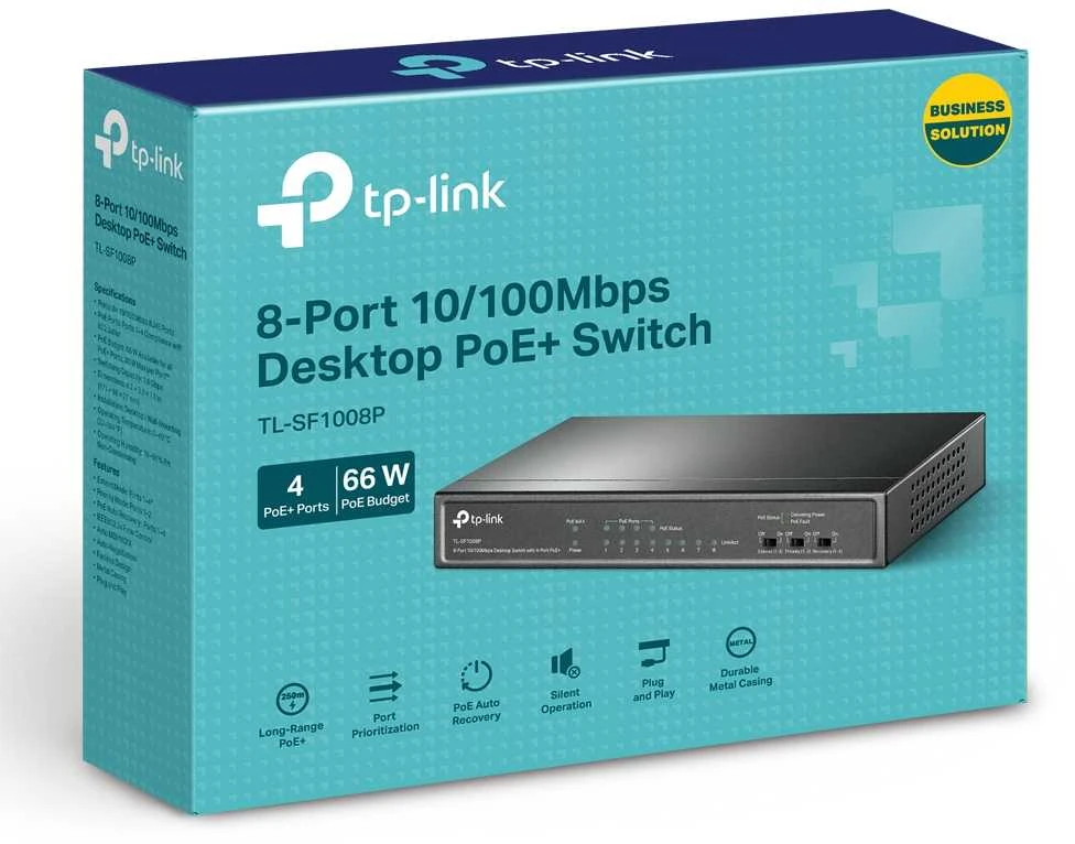 Šakotuvas TP-LINK 8 prievadų PoE jungiklis 4 PoE prievadai