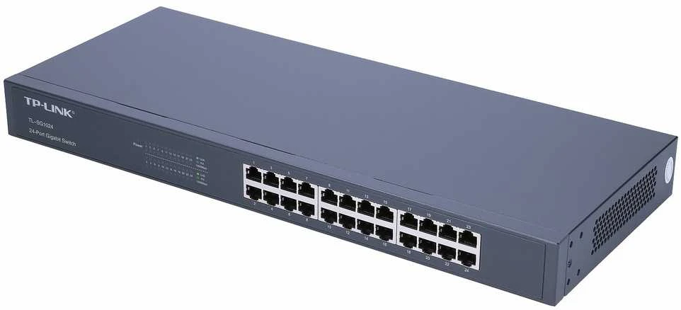 Šakotuvas TP-LINK 24 prievadų gigabito komutatorius, montuojamas į 19 colių stelažą