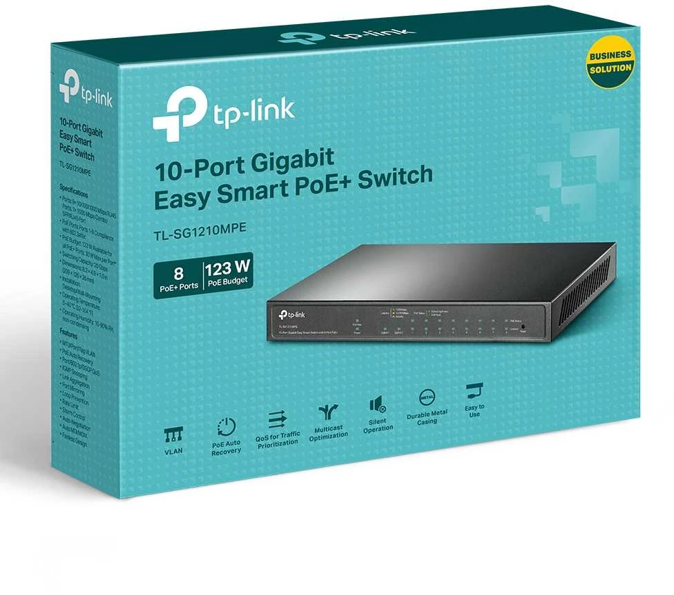 Šakotuvas TP-LINK | 10 prievadų Gigabit Easy Smart Switch su 8 prievadų PoE+ | TL-SG1210MPE | Tvarkomas žiniatinklis | Darbalaukis | Maitinimo tipas Išorinis | 60 mėn.