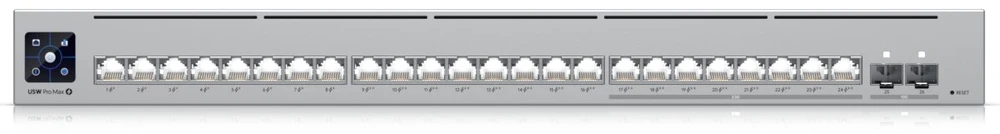 Šakotuvas UBIQUITI USW-Pro-Max-24-PoE komutatorius Etherlighting 8x RJ45 2.5Gbps 16x RJ45 1000Mbps 2x SFP+ L3 400W PoE
