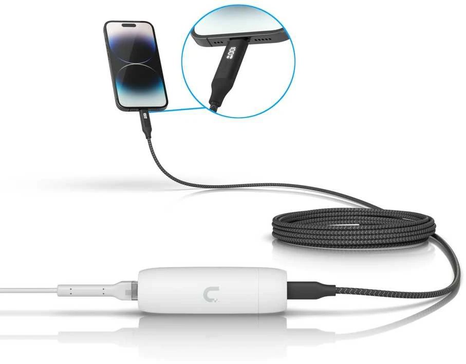 UBIQUITI universalus ADAPTERIS, SUTEIKANTIS MAITINĘ IR SUJUNGIMĄ USB-C ĮRENGINIAMS, ĮSKAITANT SUDERINAMAS APSAUGOS WIFI KAMERAS