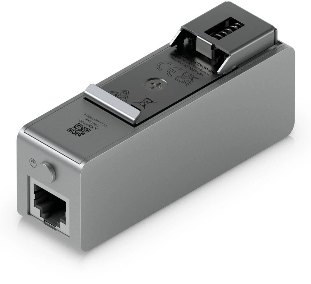 „Ubiquiti UACC-ETH-SP-DIN“ Ethernet viršįtampių apsauga. Dvikryptė apsauga, skirta iki 10 GbE, PoE++ ir 20 kA viršįtampių iškrovimui, skirta montuoti patalpose.