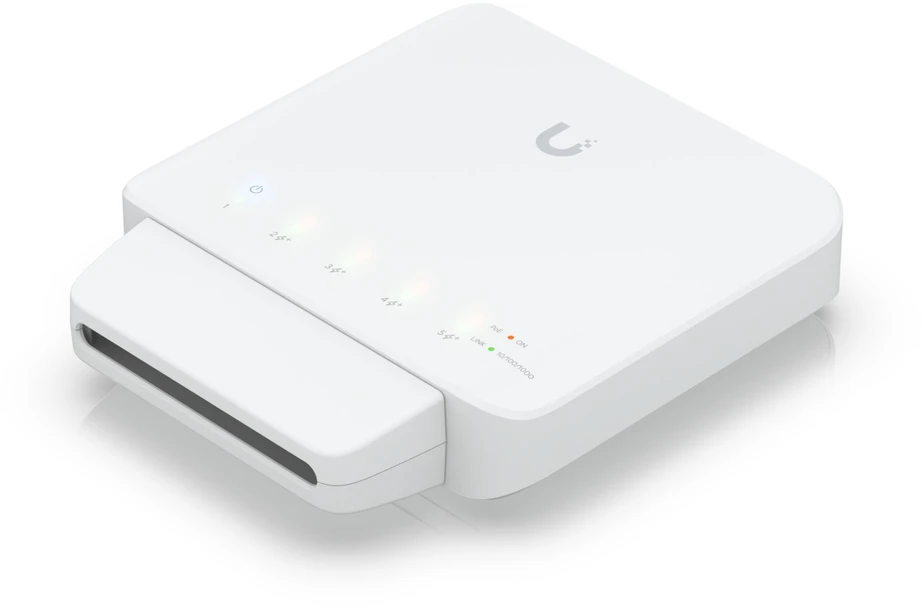 Maršrutizatorius „Ubiquiti USW-Flex“ vidinis/lauko 5 prievadų „Poe“ gigabito komutatorius su 802.3bt įvesties maitinimo palaikymu | „Ubiquiti“