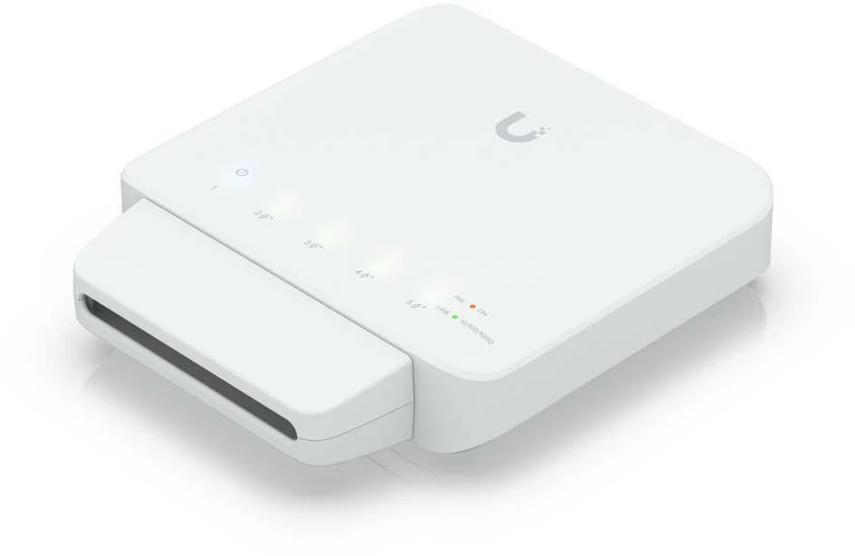 Maršrutizatorius „Ubiquiti USW-Flex“ vidinis/lauko 5 prievadų „Poe“ gigabito komutatorius su 802.3bt įvesties maitinimo palaikymu | „Ubiquiti“