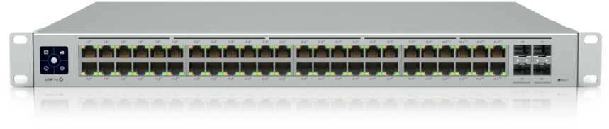Šakotuvas UBIQUITI USW-PRO-48-POE UniFi komutatorius, 48 x 600 W, 48 gigabito RJ45 prievadai, 4 SFP+ prievadai, PoE++