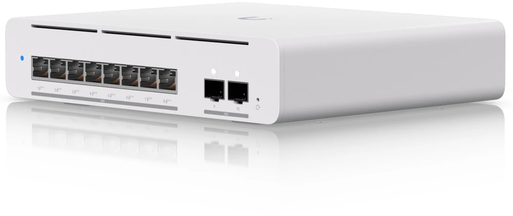 Šakotuvas UBIQUITI USW-Pro-XG-8-PoE komutatorius Etherlighting 8x RJ45 10GbE PoE 2x SFP+ 155W 3 slanksčiai