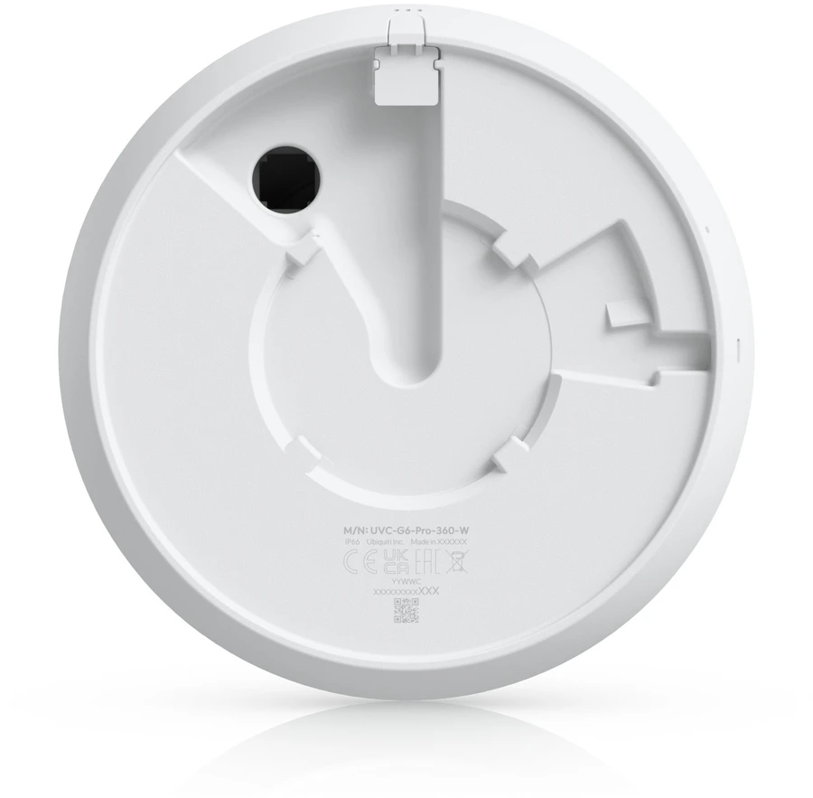 UBIQUITI UVC-G6-Pro-360-W Visoms oro sąlygoms, vandalams atspari 12MP PoE kamera su panoraminiu 360 laipsnių vaizdu, skaitmeniniu pasukimo, pakreipimo, priartinimo ir išmaniuoju IR ryšiu.