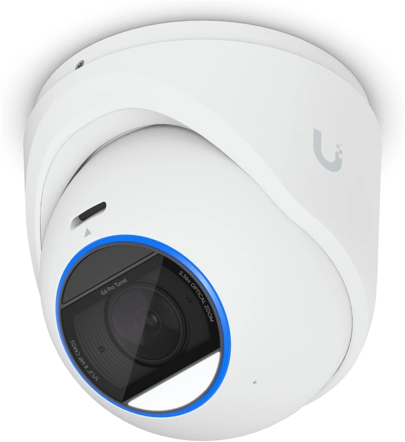 Ubiquiti UVC-G6-Pro-Turret-W Visoms oro sąlygoms atspari 4K PoE+ kamera su „Multi-TOPS“ dirbtinio intelekto varikliu, 2,36 karto optiniu priartinimu ir dideliu 1/1,2 colio CMOS jutikliu, užtikrinančiu išskirtinį aiškumą esant prastam apšvietimui ir didelio nuotolio IR naktinį matymą.