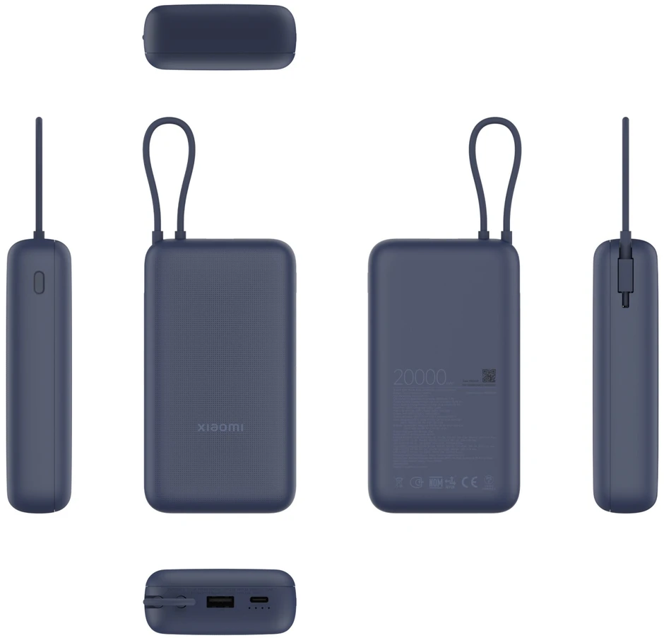 „Xiaomi 33W Power Bank“ (integruotas laidas) | 20000 mAh | USB-C/USB-C laidas/USB-A | Mėlyna