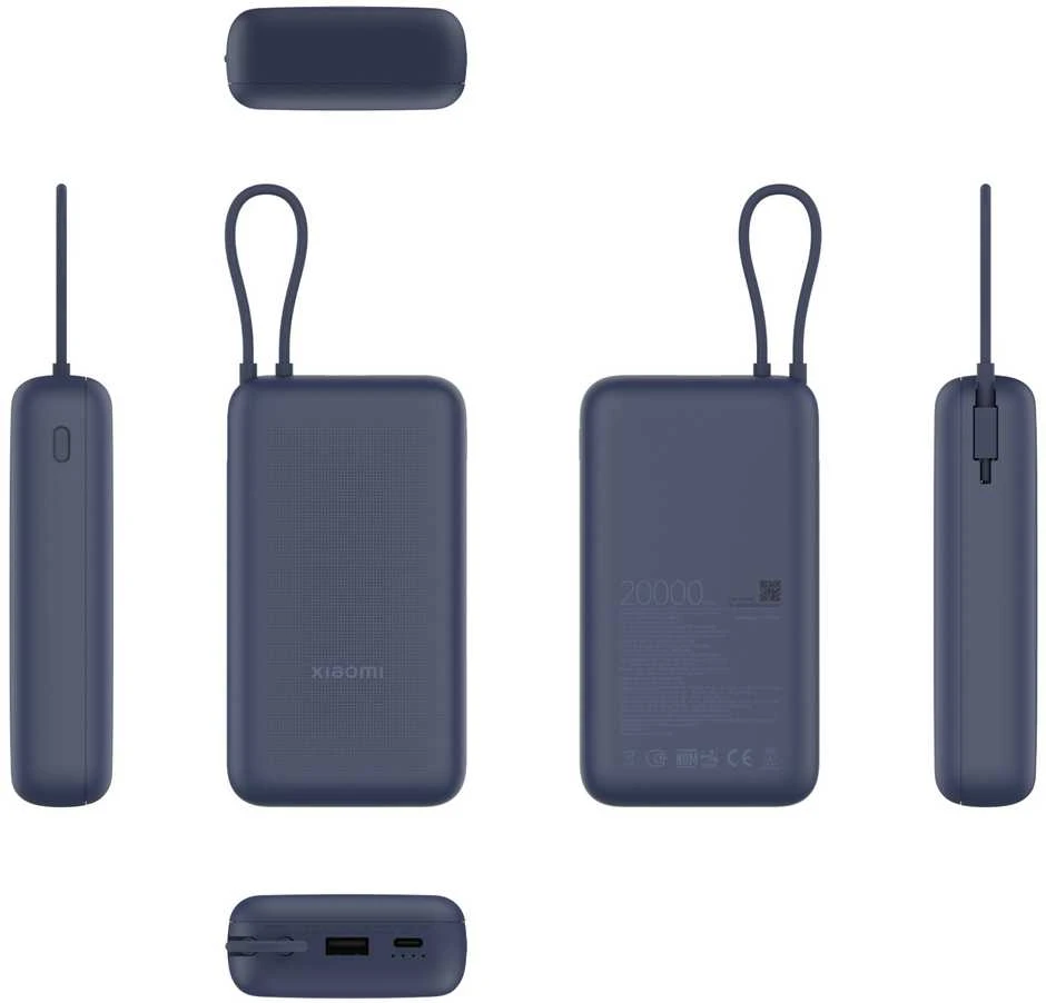 „Xiaomi 33W Power Bank“ (integruotas laidas) | 20000 mAh | USB-C/USB-C laidas/USB-A | Mėlyna