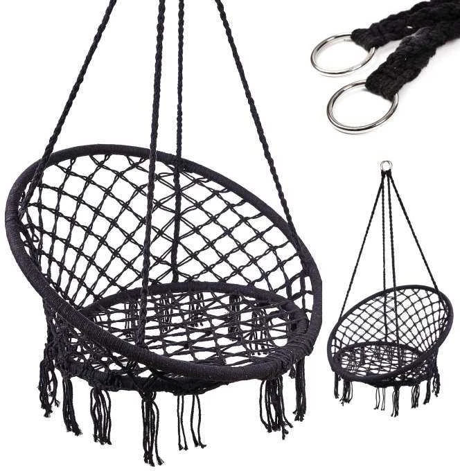 Boho stiliaus pakabinamas krėslas 80 cm | 150 kg | spalva: juoda aprašymas - Prekės nuotrauka