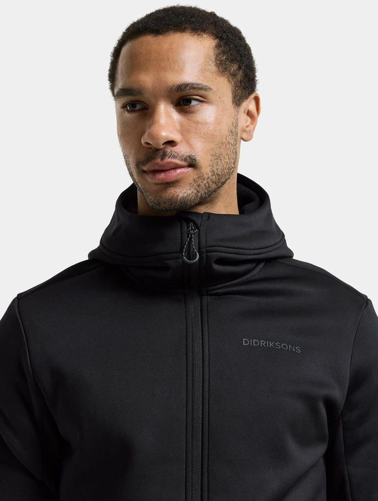 Didriksons vyriškas techninis flisinis džemperis su gobtuvu FIELD USX FULL-ZIP - Juodas (Išankstinis užsakymas)