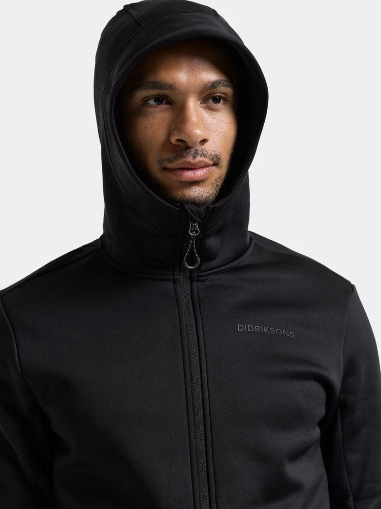 Didriksons vyriškas techninis flisinis džemperis su gobtuvu FIELD USX FULL-ZIP - Juodas (Išankstinis užsakymas)