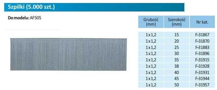 Makita smeigės 1,2x40mm, 18ga, 5000 vnt. F-31931
