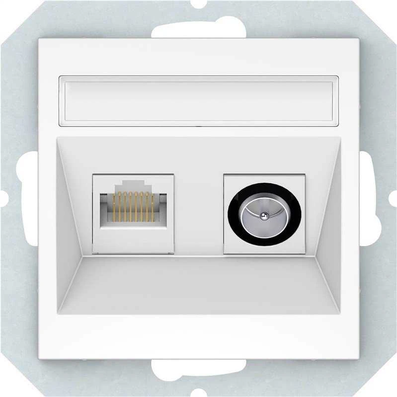 Vilma Antenos ir kompiuterio lizdas QUADRUM QR 1000, TV+RJ45, be rėmelio, baltas