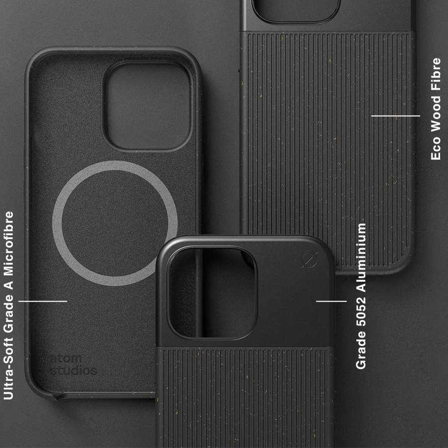 Dėklas ATOM STUDIOS CASE SPLIT WOOD FIBRE MAGSAFE IPHONE 13 PRO Juodas