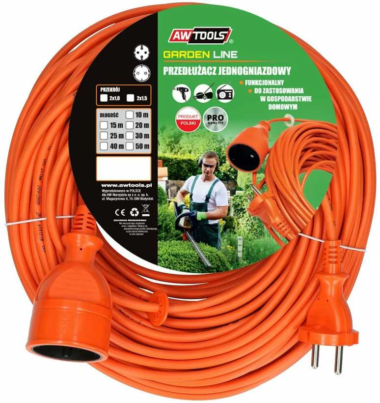 AW-Tools ilgiklis 20m be įžeminimo / 2x1,0mm / 10A / 230V / 2500W