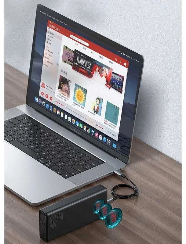 LiPo išorinis akumuliatorius (Powerbank) 30000mAh 65W su PD3.0 QC3.0 4xUSB + USB C Amblight juodas BASEUS
