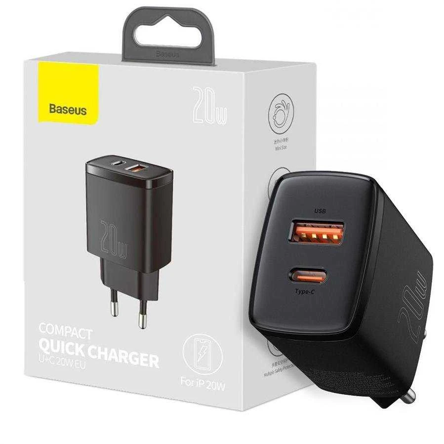 Baseus Kompaktiškas sieninis greitasis įkroviklis USB-C 20W, Juodos spalvos (CCXJ-B01)