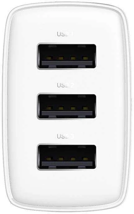 Baseus kompaktiškas greitas įkroviklis, 3x USB, 17W - baltas