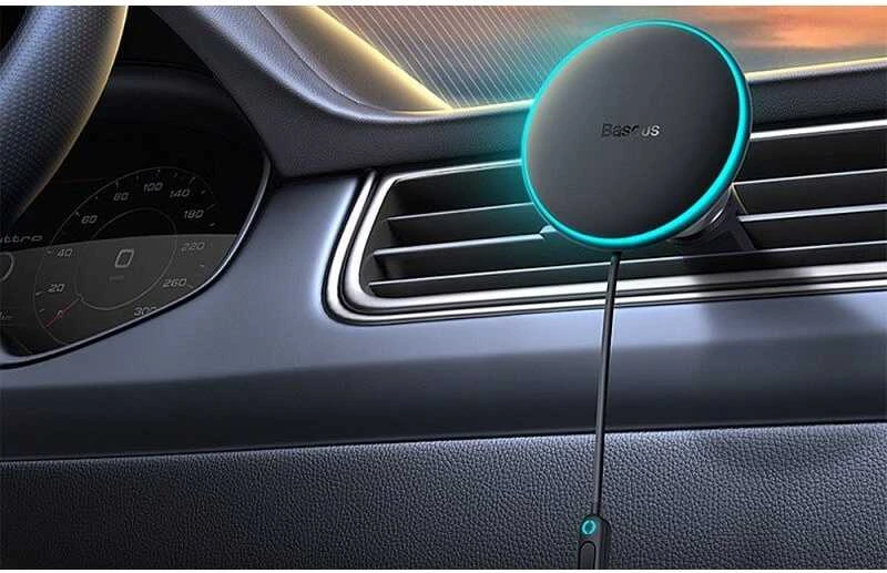 Magnetinis automobilinio telefono laikiklis Baseus CW01 prie ventiliacijos tinklelio su automobiliniu įkrovikliu USB-C, 15W + 25W (juodas)