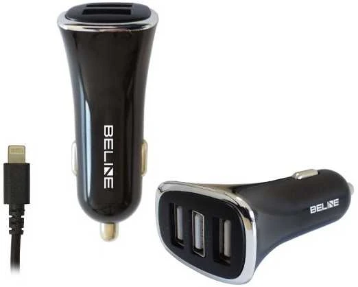 Beline automobilinis įkroviklis 3xUSB + lightning 4A juodos spalvos iPhone 5/6/7/8/X/Xs/Xr