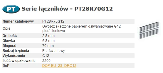 Vinys Bostitch; 2,8x70 mm; 33°; 2200 vnt.; rifliuotu koteliu; galvanizuoti