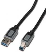 DIGITUS USB 3.0 connection cable, USB A - USB B, 1.0m, CU, AWG 28, 2x shielded, M/M, UL, juodas/pilka, DK-112300