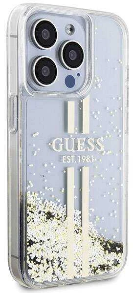 Dėklas GUESS GUHCP15LLFCSEGT IPHONE 15 PRO 6.1 "SKAIDRUS KIETAS DĖLĖLIS SKYSTOS BLIGAUS AUKSO JUOSTOS