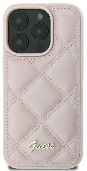 Guess GUHCP16SPSQSQSP Apple iPhone 16 6.1″ rožinės spalvos kietas dėklas Quiled Metal Logo