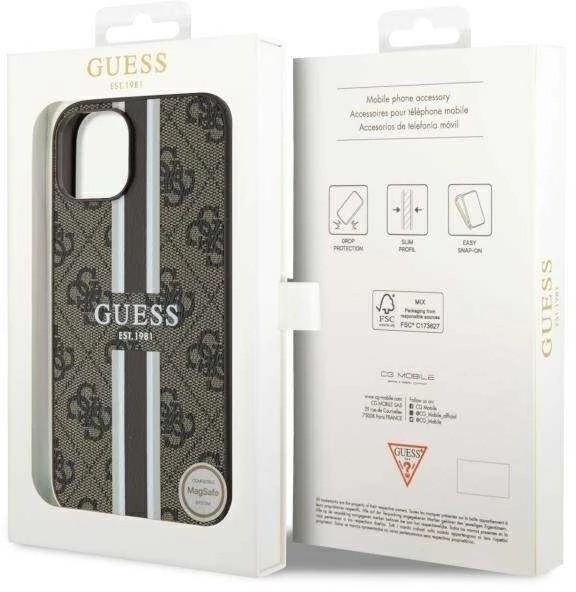 Dėklas GUESS GUHMP14MP4RPSW IPHONE 14 PLUS / 15 PLUS 6.7 "BROWN / BROWN HARDCASE 4G PRINTED STRIPES MAGSAFE