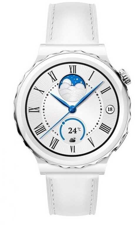 Išmanusis laikrodis Huawei Watch GT 3 Pro, Baltos spalvos korpusas su baltu odiniu dirželiu