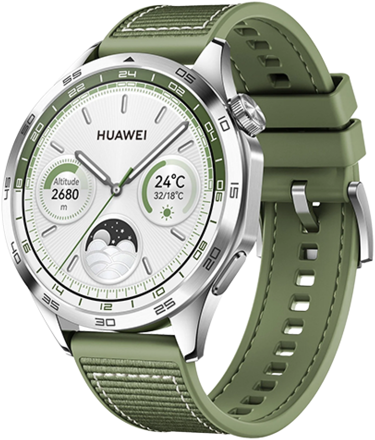 Išmanusis laikrodis Huawei Watch GT 4 Active (46 mm), Nerūdijančio plieno korpusas su austu žalios spalvos kompoziciniu dirželiu