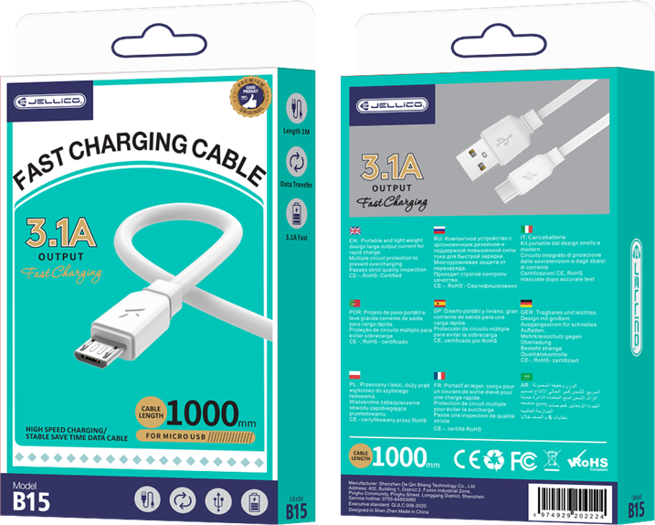 JELLICO cable B15 Micro 3.1A 1M Baltas