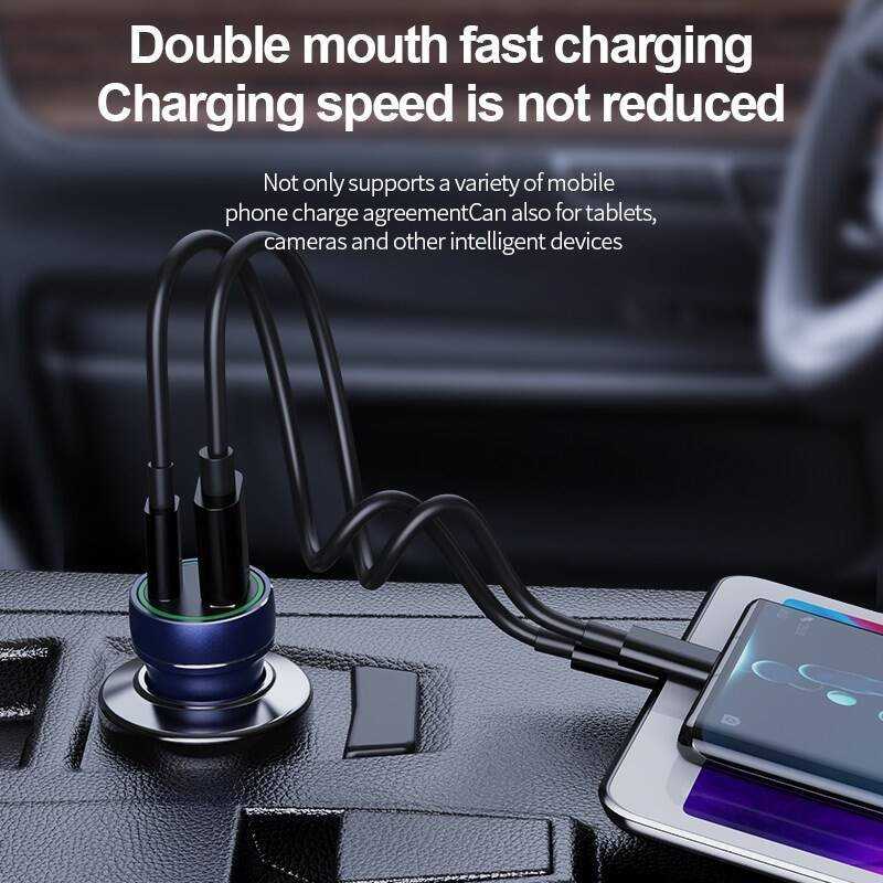 JELLICO automobilinis įkroviklis F4 PD 20W 1xUSB-C + 1xUSB QC3.0 + USB-C laidas Juodas