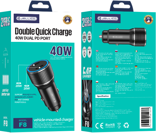 JELLICO car charger F8 PD 40W 2xUSB-C Juodas