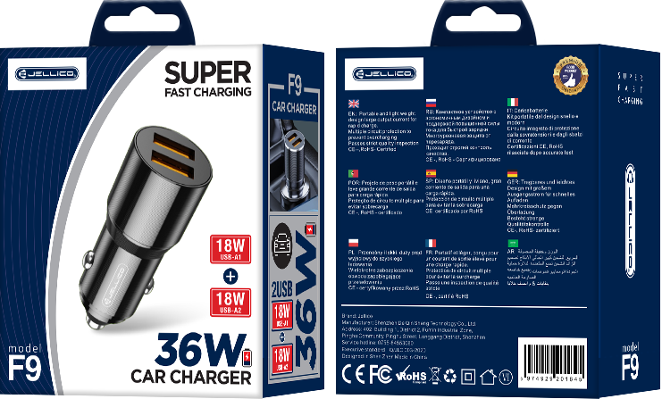 JELLICO automobilinis įkroviklis F9 36W 2xUSB QC3.0 Juodas