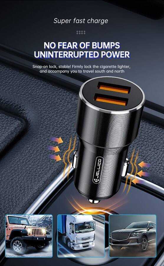 JELLICO automobilinis įkroviklis F9 36W 2xUSB QC3.0 Juodas