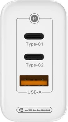 JELLICO sieninis įkroviklis C79 GaN PD 65W 2xUSB-C + 1xUSB QC3.0 Baltas