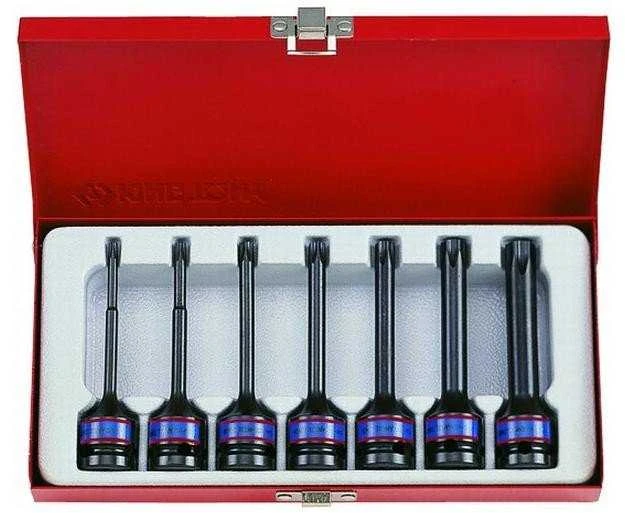KING TONY 1/2 "TORX IMPACT SOCETS 7 vnt. LONG T25 - T60, KASETĖ