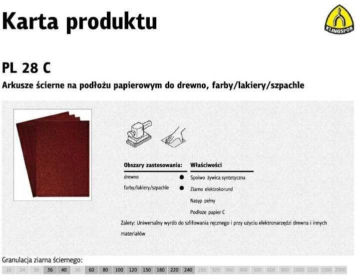 KLINGSPOR ŠLIFAVIMO LAKŠTAI ANT POPIERINIO PAGRINDO 230mm x 280mm PL28C storio. 80/50 vnt.