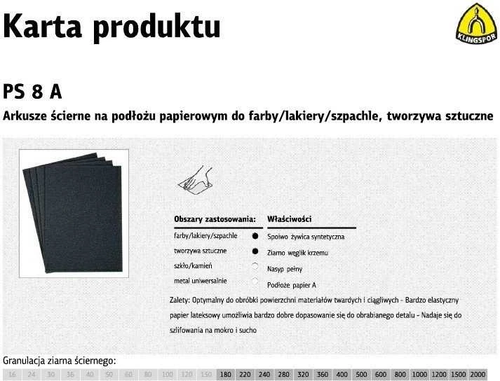 Šlifavimo lapeliai KLINGSPOR PS 8A 230x280 mm 1000