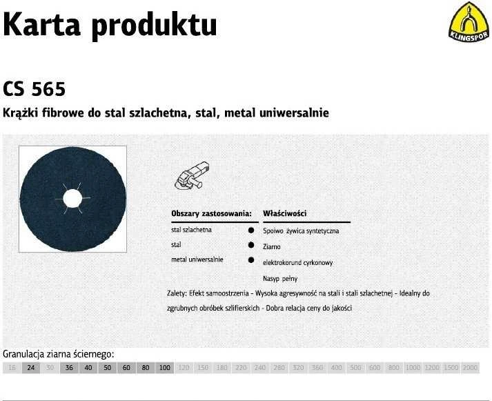 KLINGSPOR KRĄŻEK FIBROWY 125mm gr. 60 CS565 /25szt.