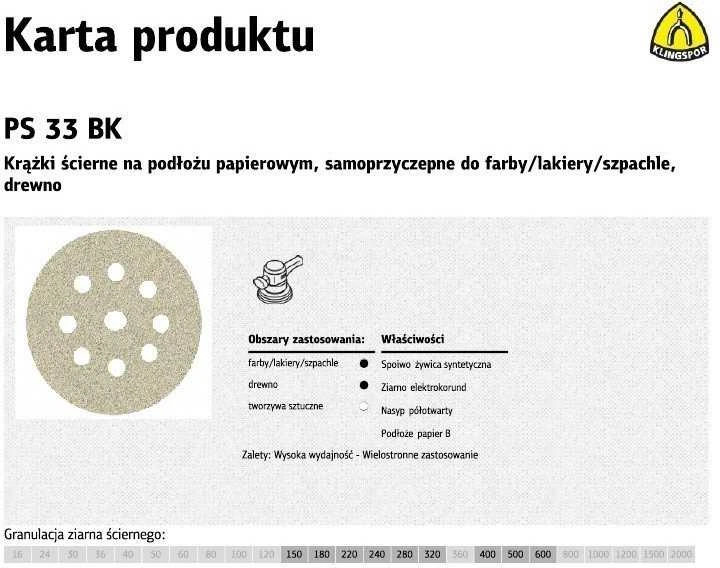 Krążek Kibus šlifavimo popierius KLINGSPOR PS 33 CK GLS38 P220 225mm