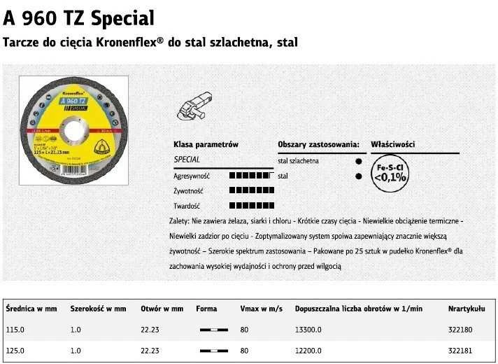 KLINGSPOR METALO PJOVIMO DISKAI 125 mm x 1,0 mm x 22,2 mm A960 TZ Special